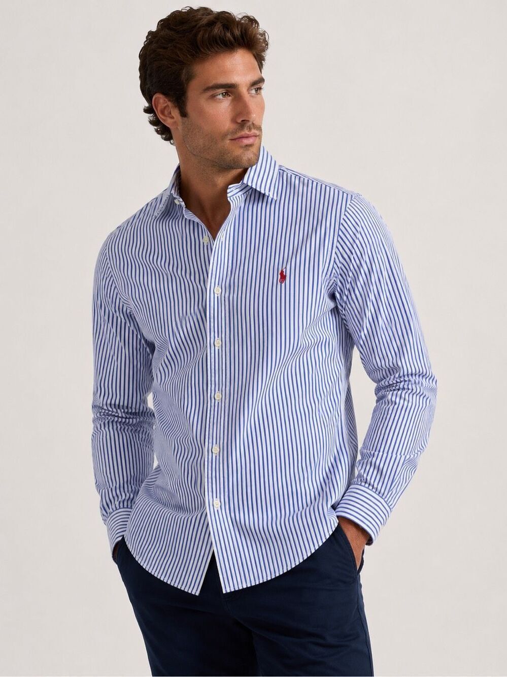 Ralph Lauren Custom Fit Blue White Stripe Button Shirt Men’s Large Cotton